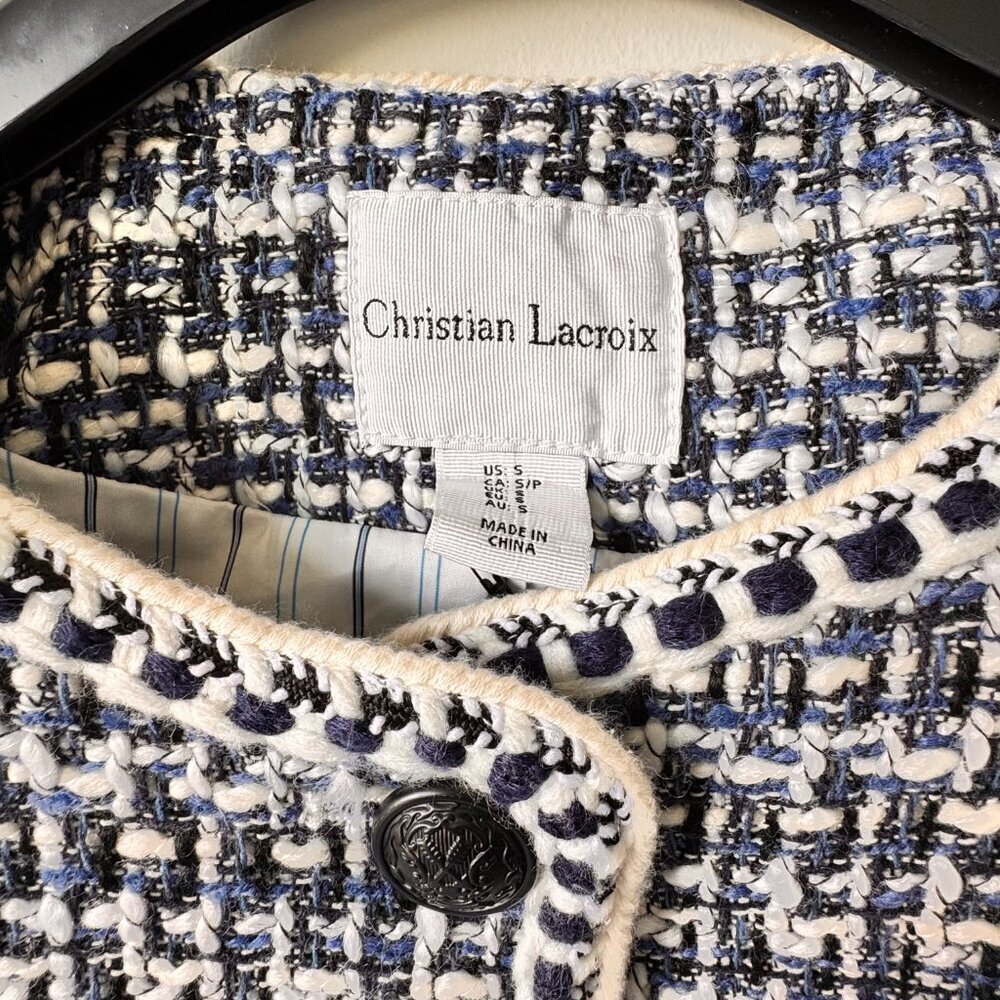 NWT Christian Lacroix Tweed Collarless Cropped Blazer - Picture 7 of 13